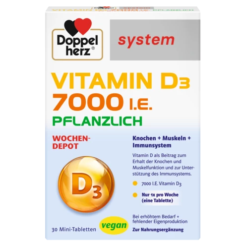 Abbildung der Produktverpackung Doppelherz system VITAMIN D3 7000 I.E. PFLANZLICH Frontansicht